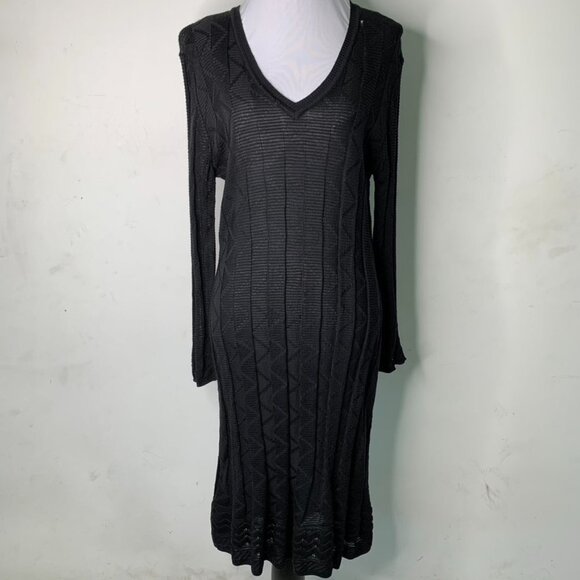 Missoni Dresses & Skirts - Missoni Women's Black Long Sleeve V Neck Knit Shift Dress Size 48 IT / 12 US